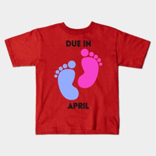 Due in April Mom to Be Baby Footprint Kids T-Shirt